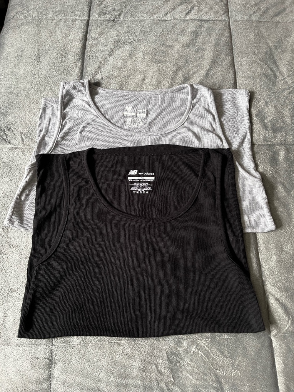 New Balance Ribbed Tank Top Bundle Gray & Black XL Athletic Basics Set of 2
